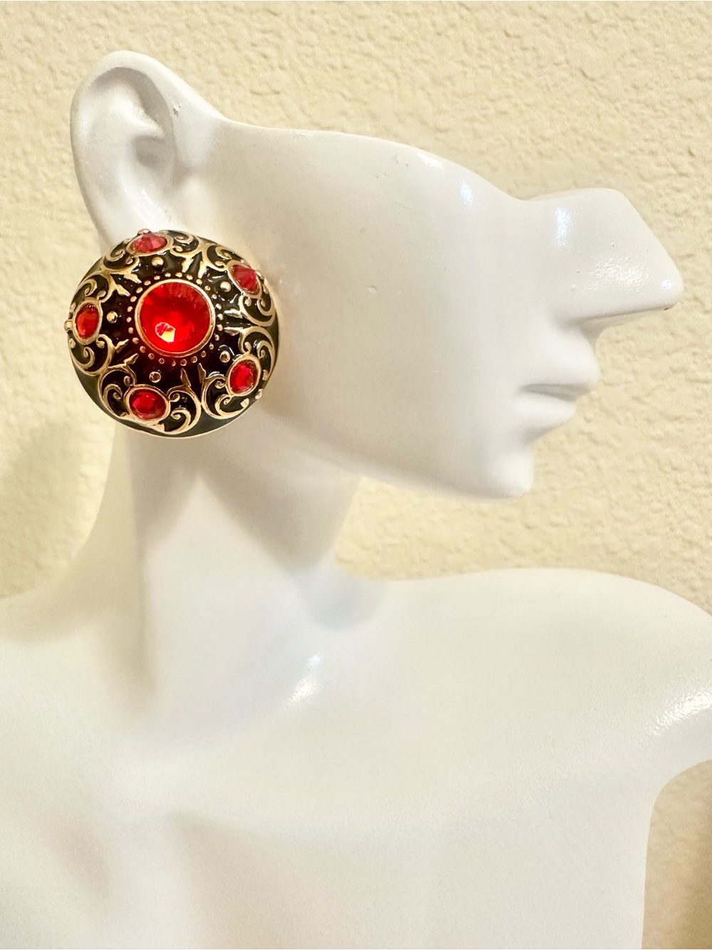 18k Gold-Plated Red Gem Filigree Statement Stud Earrings